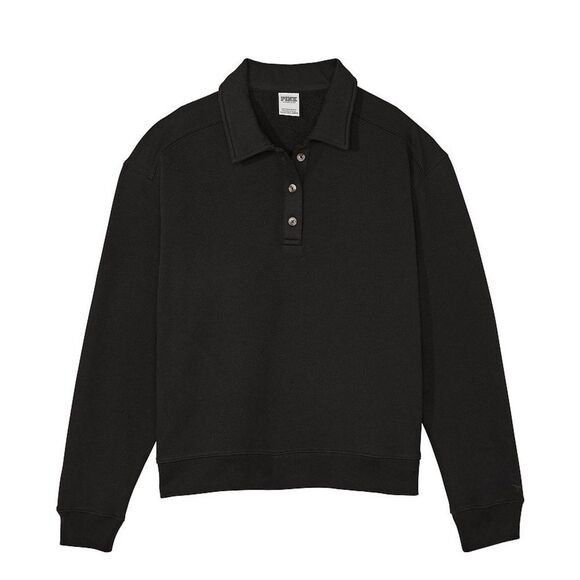 PINK EVERYDAY FLEECE POLO SWEATSHIRT black nwt XL - Picture 4 of 6